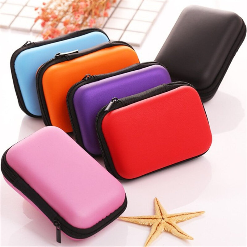 VOGVIGO 6 Colors Solid Cosmetic Bags Hard Nylon Outdoor Carry Bag Compartments Case Cover Headphone Earphone Jewelry Mini Box