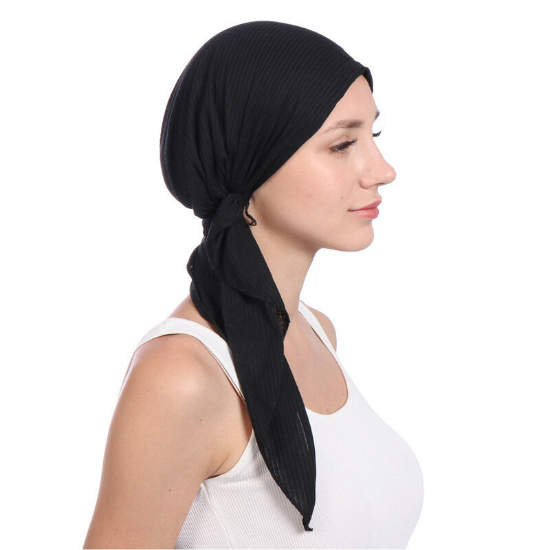 Gorro de algodón elástico para mujer, bufanda de color sólido para la cabeza, turbante musulmán, Hijab interno, turbante femenino