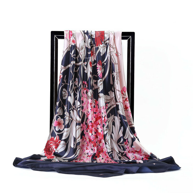 90cm Floral Platz Schals Frauen Sommer Silk Schal Weibliche Schal Bandana Kopf Große Hijab Marke Schal Für Damen