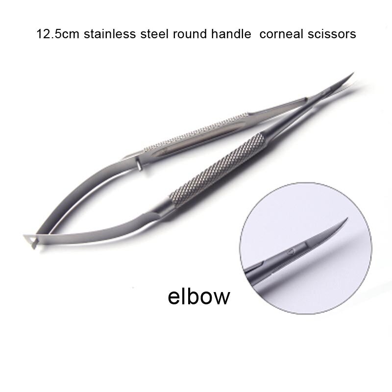 12.5Cm Stainless Steel Pegangan Bulat Siku Kornea Gunting Mikro Gunting dengan Pegangan Bulat