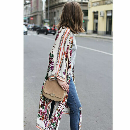 Женская шифоновая блузка, с цветочным принтом, летняя, свободная, в стиле бохо, шаль, кимоно, кардиган, топы, 3XL, размера плюс