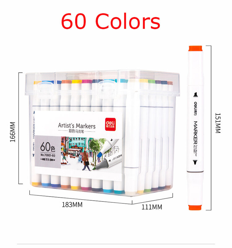 Deli Markers Pen 12-80 Color Sketch Art Pучка Brush Set Double Tips Alcoholic Pens For Artist Manga Markers Art Supplies School