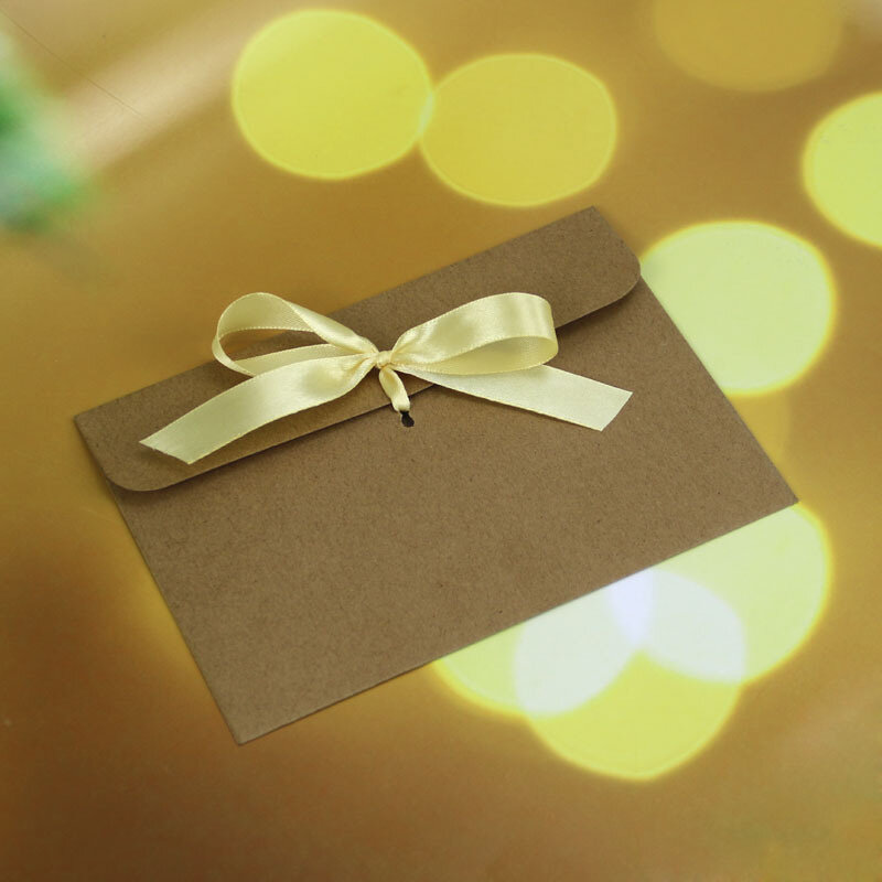 10Pcs/Pack 17cmx12.3cm Bow Kraft Paper Envelope Message Card Letter Stationary Storage Paper Gift Business Invitation Envelope