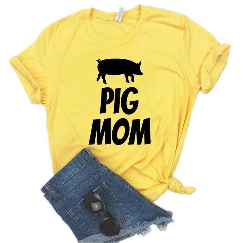 T-shirt femme en coton imprimé cochon maman, décontracté et humoristique, 6 couleurs, livraison directe, NA-439