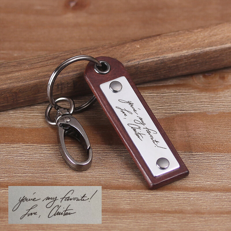Нержавеющая сталь металлический кожаный винтажный брелок для ключей-Персонализированные почерк настройки-детский Стеганный пуховик, кольцо для ключей