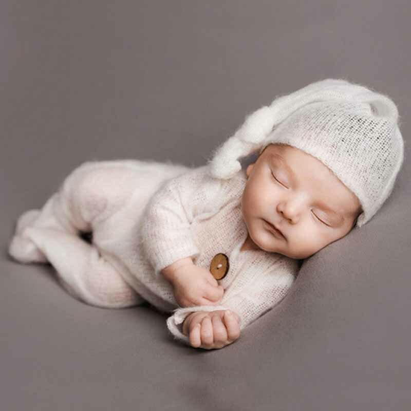 モヘア-ベビーハット2個セット,新生児用写真アクセサリー,ウールニット,ロングテール,帽子キット,写真撮影服