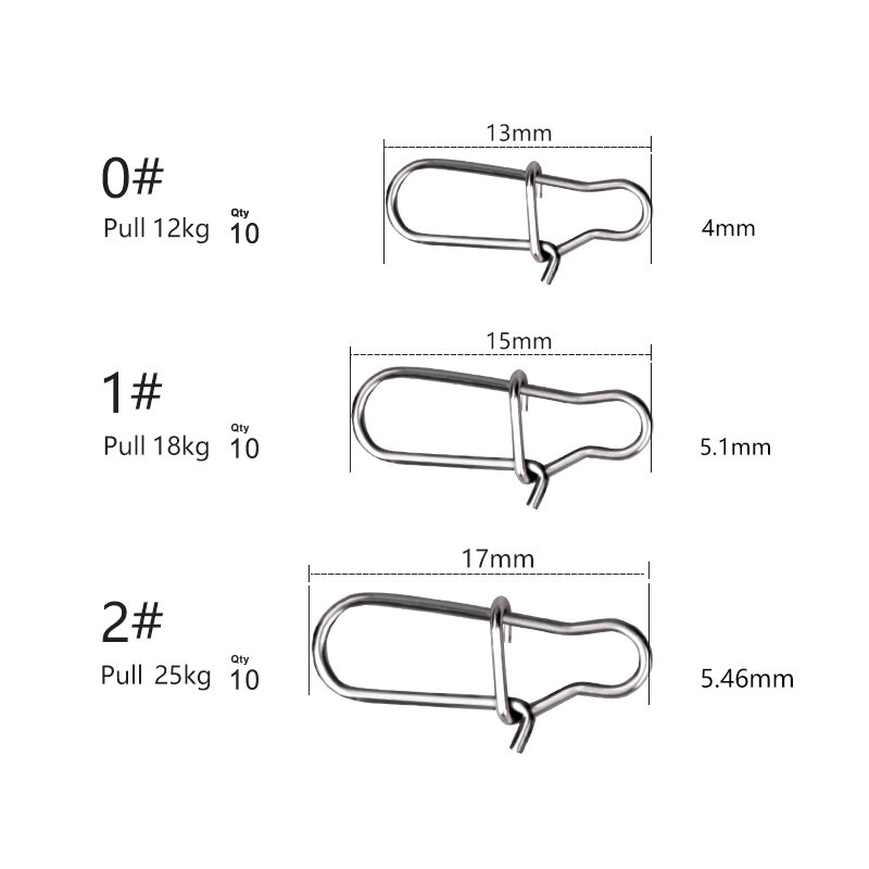 TSURINOYA Fishing Snaps Stainless Steel Hard Lure Connector 100PCS Solid Safety Pin Barrek Hook Lock Clip Accessories