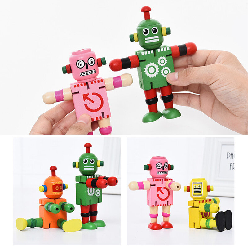 Robô de madeira brinquedo conjunta movente deformação robô brinquedo para crianças decoração para casa eig88