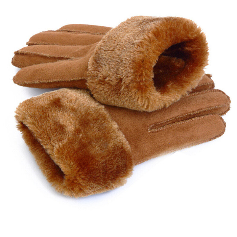 2019 Winter Männer Deer Haut Leder Handschuhe Für Männer Warme Weiche Schwarz Männer Fäustlinge Imitieren Kaninchen Haar Wolle Futter Handschuhe männer Handschuh