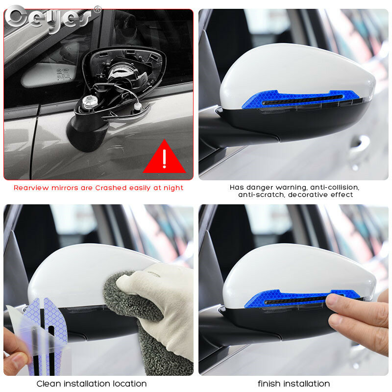 1 paio di specchietti retrovisori per Auto adesivo riflettente porta foglia bordo nastro di avvertimento di sicurezza per adesivi per pellicole Auto striscia decorativa