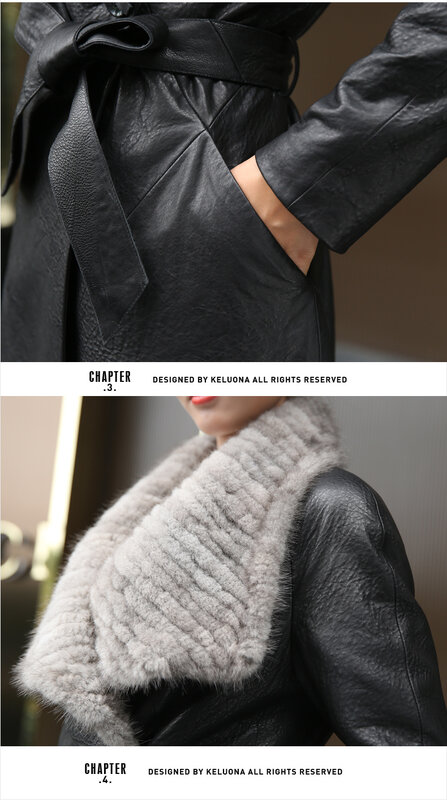 300% Real Sheepskin Coat Female Mink Fur Collar Long Trench Coats Winter Jacket Women Genuine Leather Jacket MY3726
