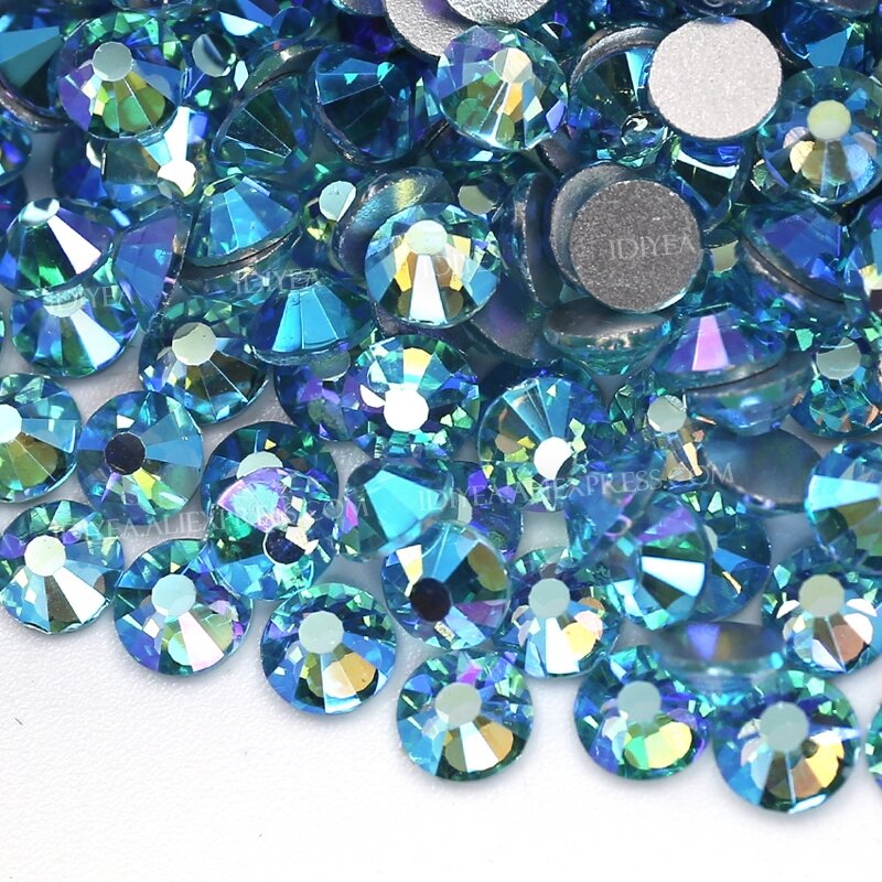 Aqua Marine-diamantes de imitación AB para decoración de uñas, piedras brillantes de cristal con parte posterior plana, no se pegan en caliente, para prendas de vestir y bodas
