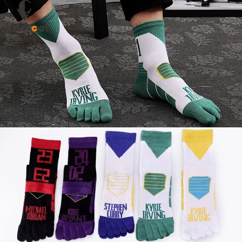 10 Pairs Sport Five Finger Socks Mens Organic Cotton Letters Striped Street Fashion Happy Travel Socks With Toes Present For Men