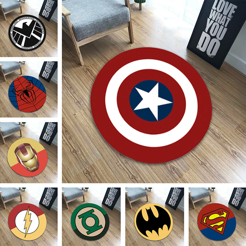 1 stücke 60cm Durchmesser Runde Marvel Die Avengerser Plüsch Teppich Iron Man Captain America Batman Teppich Baumwolle Weihnachten Geschenk für Kinder