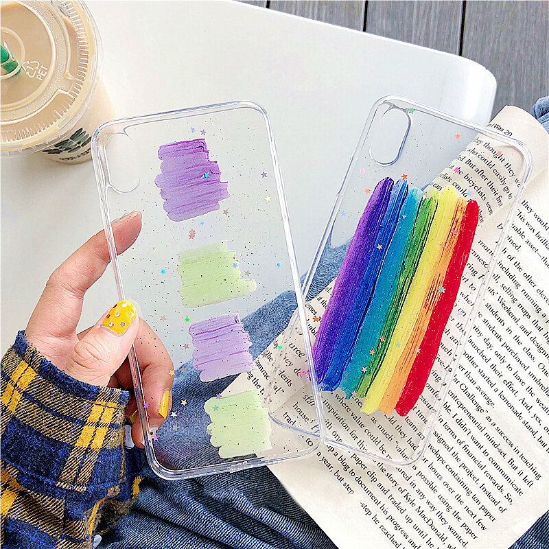 HERONSWING Colorful shiny Stars Smooth Phone Cases For iphone 7 Case Xs MAX XR X 6 6s 8 plus Color Rainbow Clear Soft Back Cover