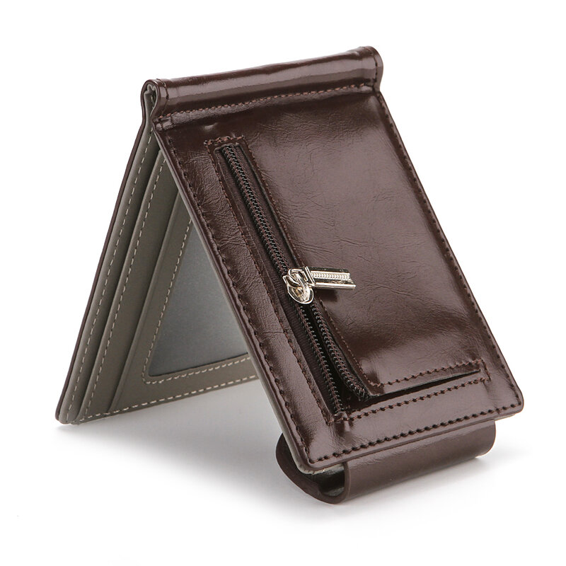 CUIKCA Slim Leather Wallet Coin Bag Money Clip Card Cases Zipper  Women Men Pull Type ID Credit Holders Hasp
