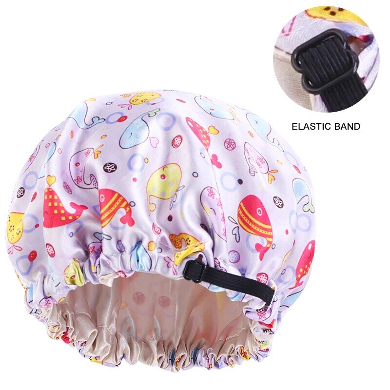 New Fashion cartoon pictures kids satin bonnet with invisiable button sleep cap Girls adjustable turban hair accessories headwra