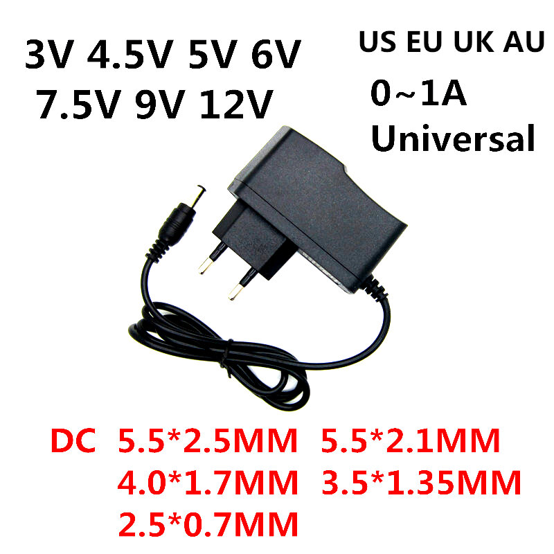 Adaptador Universal LED Light Strip, Carregador de Alimentação, Conversor Volt, AC 110-240V, DC 3V 4.5V 5V 6V 7.5V 9V 12 V para 0.5A 1A