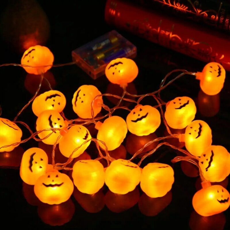 Luces LED decorativas para Halloween al aire libre, cadena de luces de calabaza, Araña, murciélago, Calavera, funciona con pilas para fiesta de Halloween en interiores, 10/20