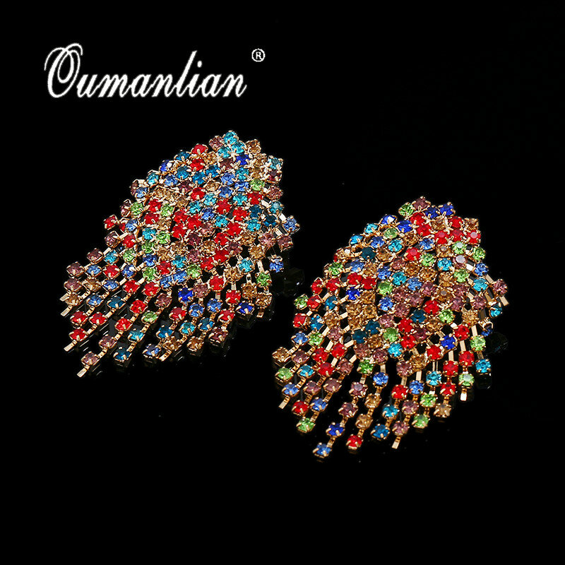 2021 tendencia de lujo brillante cristal colorido Cupchain pendientes colgantes para mujer diamantes de imitación Simple boda fiesta E143