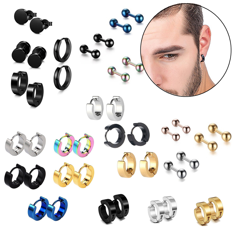 5/6Pairs Black Unisex Earrings Set Stainless Steel Piercing Hoop Earrings For Men Women Gothic Street Pop Hip Hop Circle Earring