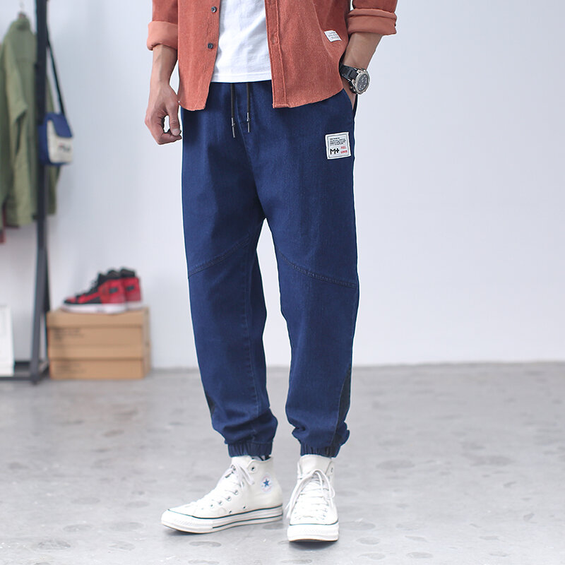Calça jeans masculina casual, azul, japonesa, moda de rua, 2020, cargo, harajuku, casual, jogger