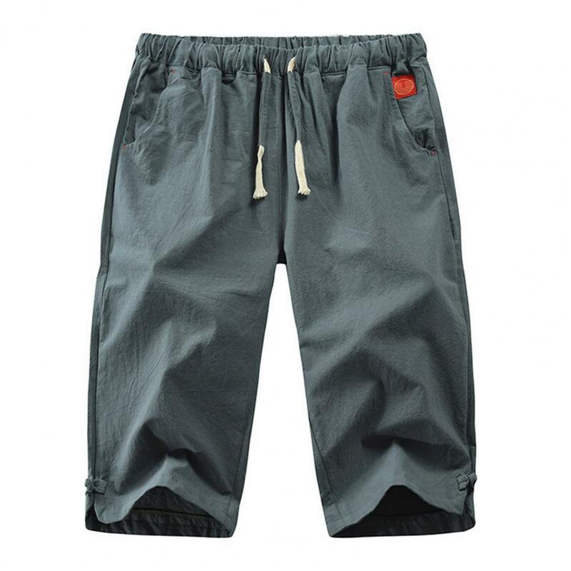Pantalones cortos informales de Color liso para hombre, pantalón corto, holgado, con estilo, de mezcla de lino transpirable, para uso diario, verano, 2021