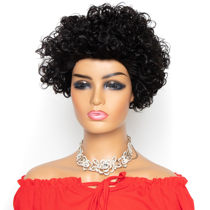 Peruca brasileira com cabelo humano para mulheres, peruca curta encaracolada, sem cola, feita à máquina, com ombré