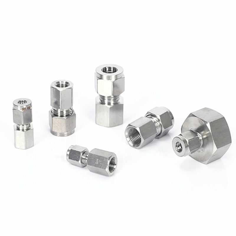 Fit Tube O/D 1/8" 1/4" 3/8" 1/2" To 1/8" 1/4" 3/8" 1/2" BSPP Female 304 Stainless Ferrule Pneumatic Fitting Pressure Gauge