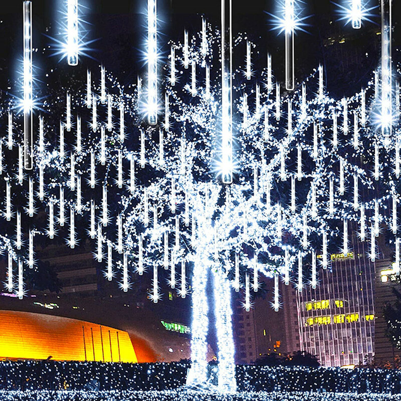 Guirlande lumineuse LED pluie de météores, 8 tubes, 30/50cm, décorations d'arbre de noël pour la maison, nouvel an, mariage