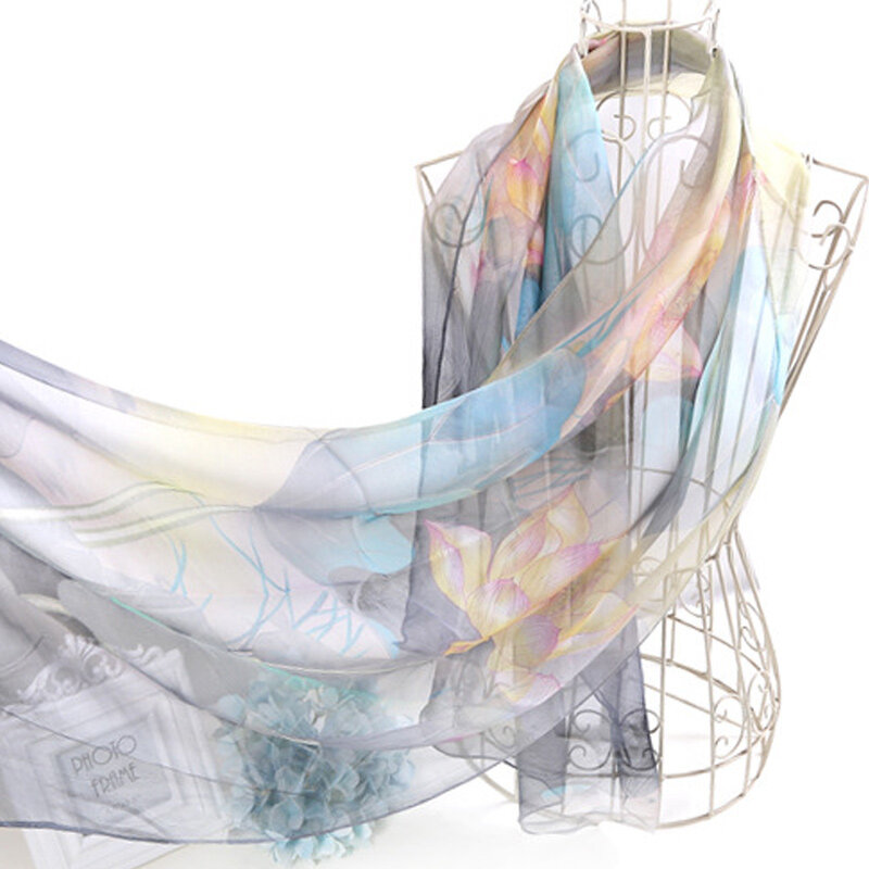 Модный женский пляжный шелковый шарф с цветочным принтом на весну/лето, шали, женские Универсальные Длинные мягкие палантины, шарф, женский пляжный шарф