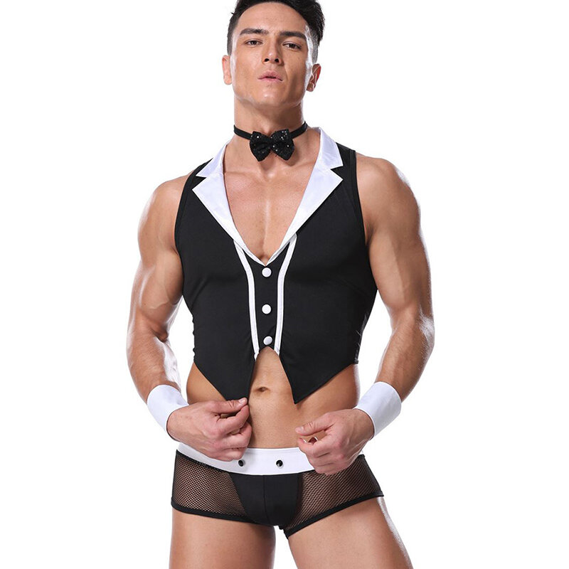 Men Role Play Valet Sexy Lingerie Set Cosplay Dance Costume Outfit Uniform