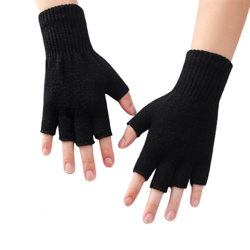 Guantes de medio dedo para mujer, fibra acrílica elástica, cómodos, suaves y sin dedos, cálidos, 1 par