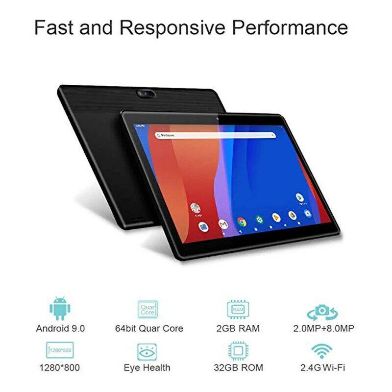 PRITOM M10 Android Tablet 10.1 Inci 2GB 32GB ROM Tablet Android 9.0 Quad Core WiFi HD IPS Layar 2.0MP + 8.0MP Kamera Tablet PC