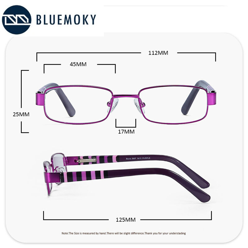 Bluemoky crianças prescrição óculos menina miopia progresso prescrição lente óculos de metal quadro anti azul ray eyewear