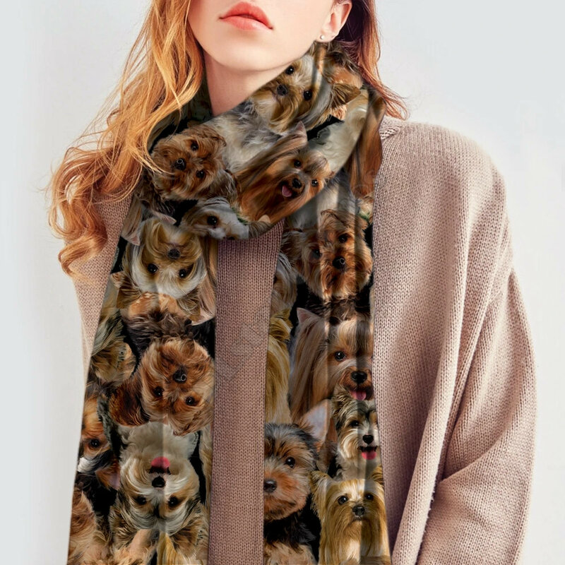 Avrai un mazzo di Yorkshire terrier sciarpa in Cashmere imitazione stampata in 3D sciarpa scialle calda ispessita autunno e inverno