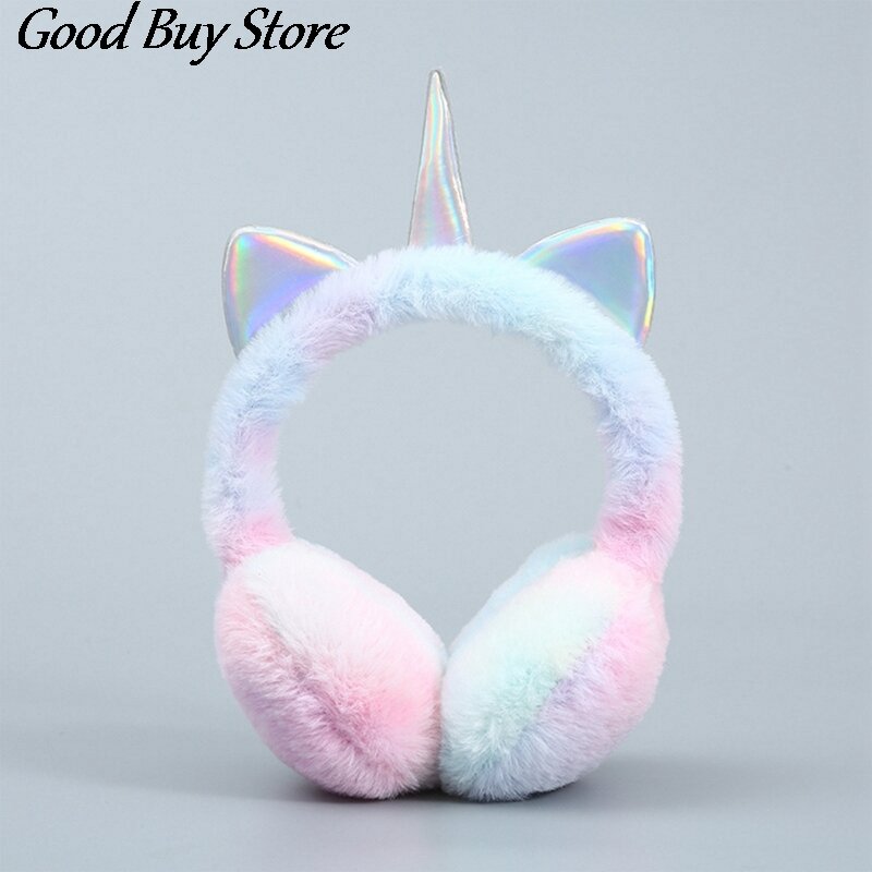 Colorful Unicorn Fluffy Earflap Children Kids Lovely Earmuffs Cat Ears Warmer Caps Soft Plush Headband Fur Headphones Earmuff