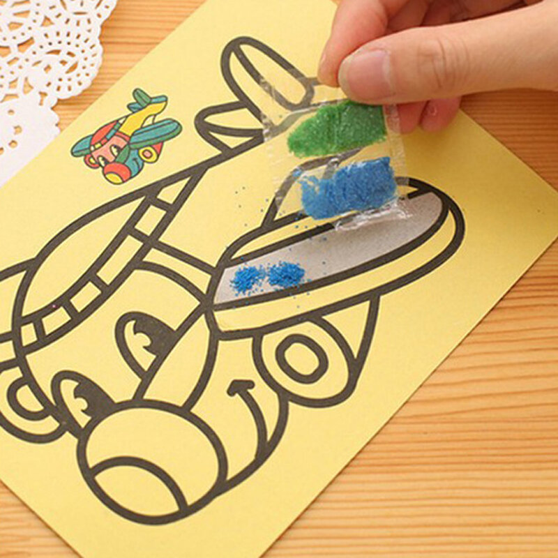 Kreative DIY Sand Malerei Kinder Montessori Spielzeug Kinder Handwerk Doodle Farbe Sand Kunst Bilder Zeichnung Papier Pädagogisches Spielzeug