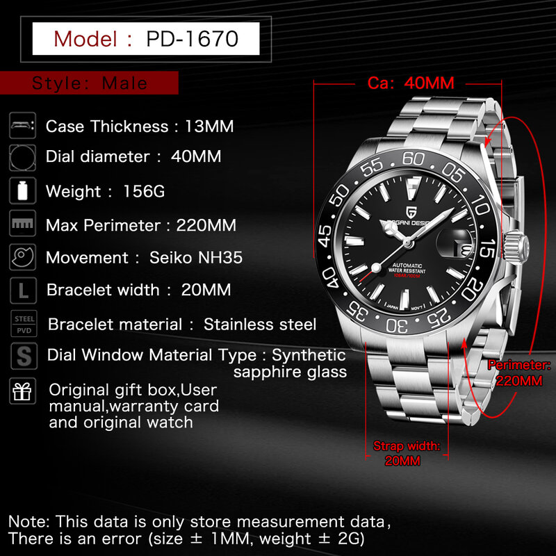 PAGANI Design 2021 Novo Relógio Mecânico Automático Masculino Sapphire Luxo Em Aço Inoxidável Relógio À Prova D 'Água Relogio masculino