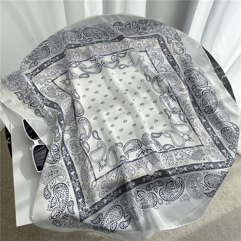 2022 Summer Silk Square Scarf Neck Foulard Soft Handkerchief Female Design Print Women Bandana Shawl Lady Wrap Spring New