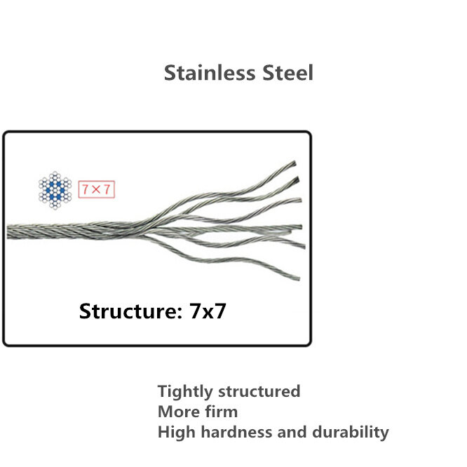 27.7 متر حبل سلك فولاذي مقاوم للصدأ 7x7 سوبر قوي 3 مللي متر قطر دائم الصلب كابل سلك القماش مقاوم للصدأ