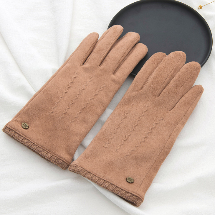 Gloves women's warm suede touch screen gloves in autumn and winter