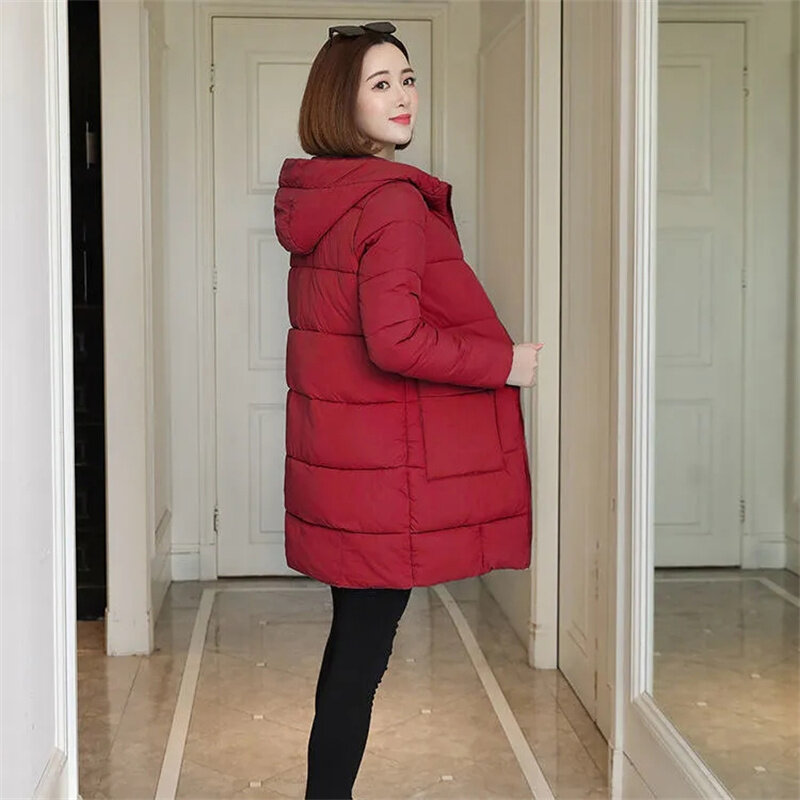 Feminino de meia-idade algodão acolchoado jaqueta 2022 feminino novo estilo médio coreano solto algodão acolchoado jaqueta mais moda casaco