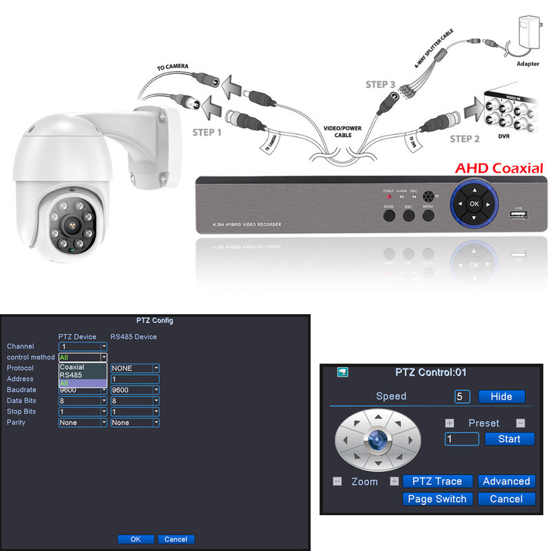 Câmera analógica PTZ impermeável, sistema de segurança Speed Dome, câmera de vigilância, Pan Tilt, ao ar livre, 1080p, AHD, 2.0MP, 30m, Novo