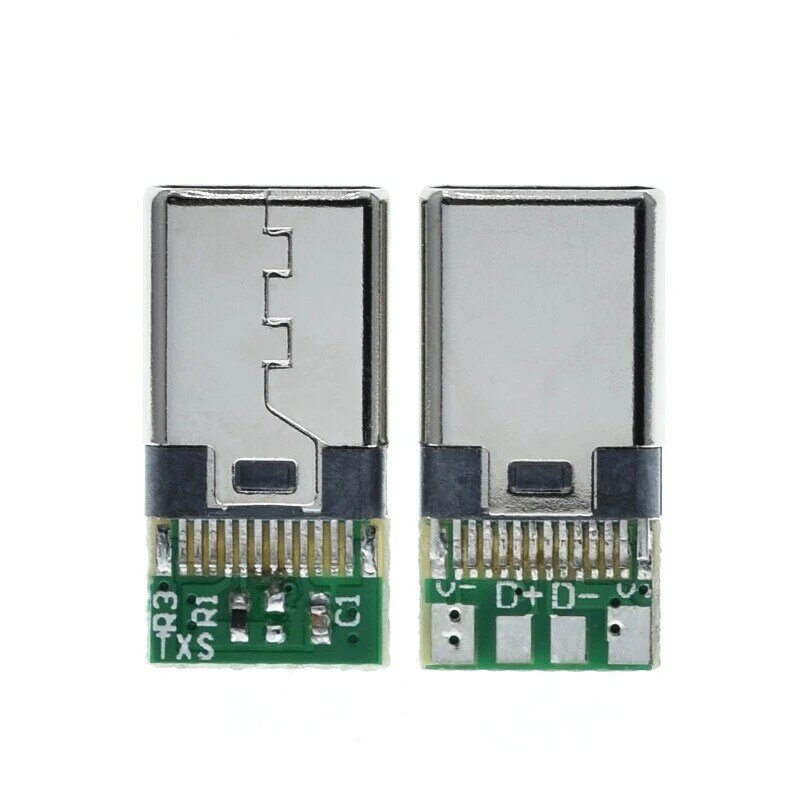 USB 3.1 Tipo-C Conector, 24 pinos, macho e fêmea soquete, adaptador de receptáculo para solda fio e cabo, PCB Support Board, 10pcs