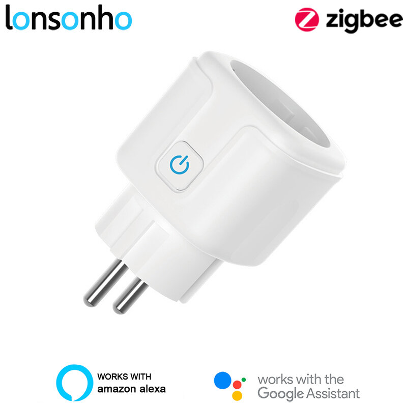Lonsonho-enchufe inteligente Tuya Zigbee, toma de corriente eléctrica de la UE, Monitor de potencia de 16A, ZHA Zigbee2MQTT, Compatible con Alexa y Google Home