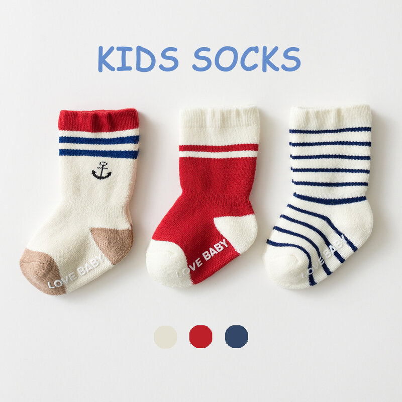 3 Pairs/Lot Toddler Kids Socks Newborn Baby Prewalker Winter Thick Terry Cotton Girl Autumn Infant Boy Skidproof Cute Sock 0-5T