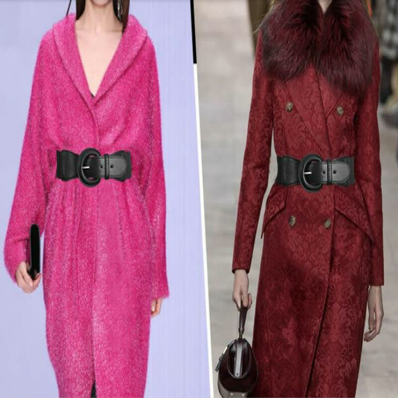 2020 Women Waist Sealing Decoration Fashion All Around Coat Sweater Elastic Waistband Round Pin Buckle Wide Belt Black