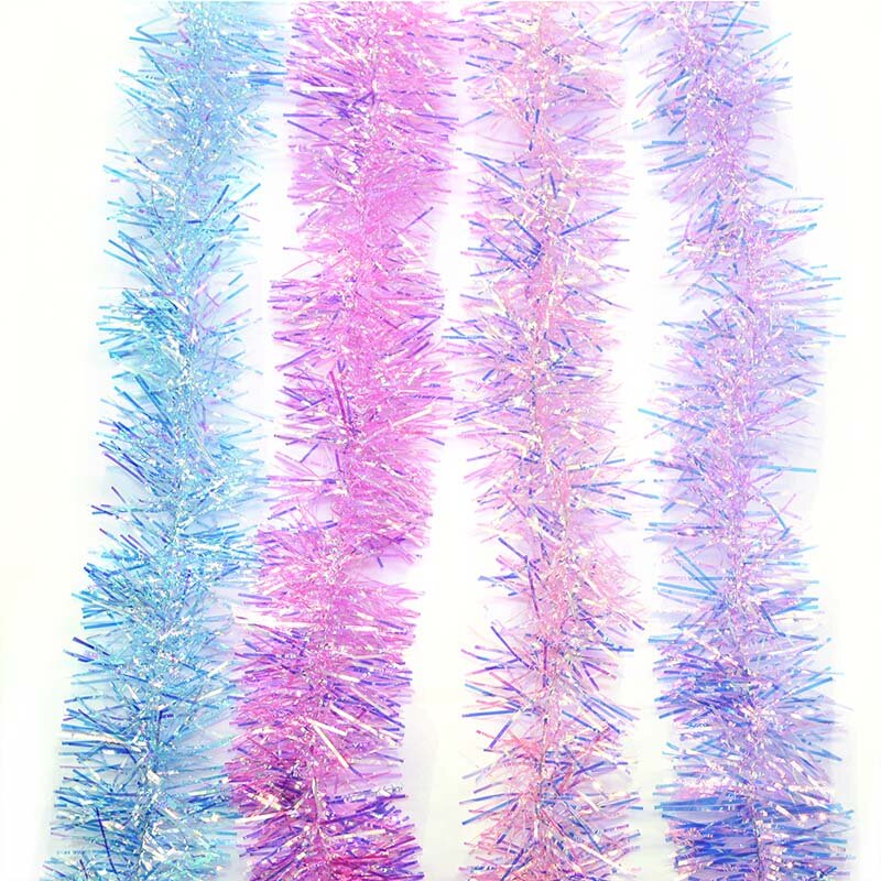 Rainbow Color Foil Rattan Tinsel Streamer, Árvore de Natal Pendurado Guirlanda Ornamentos, Suprimentos Decoração, 2m, 3cm, 5cm