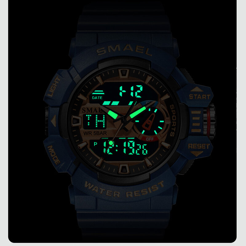 SMAEL – montres militaires pour hommes, montre-bracelet de Sport étanche, chronomètre, alarme, lumière LED, montres numériques pour hommes, grand cadran, horloge 8043